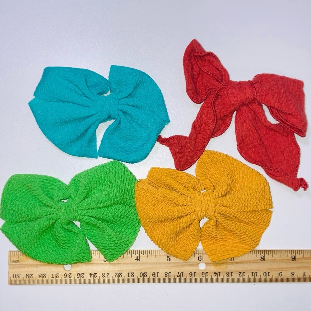 5 for $10: 4 Handmade Simple Colorful Kids‎ Hair Bow Set Green Aqua Pumpkin